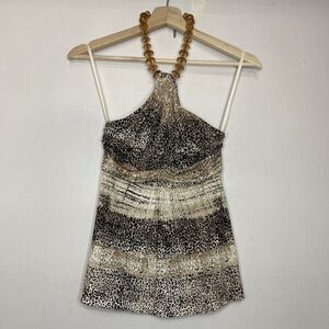 SKY BoHo CHIC Leopard Print Beaded Accent Key Home Halter Tank Top Y2K Small